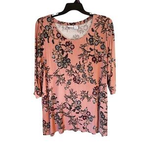 Tabitha Webb Women’s 3/4 Sleeve Rose Pink Scoop Neck Floral Pullover Top Sz 3X